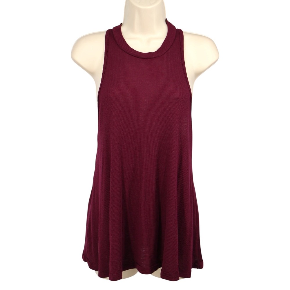 Free People Burgundy Ribbed Swing Tank Racerback Boho Flowy Top Small